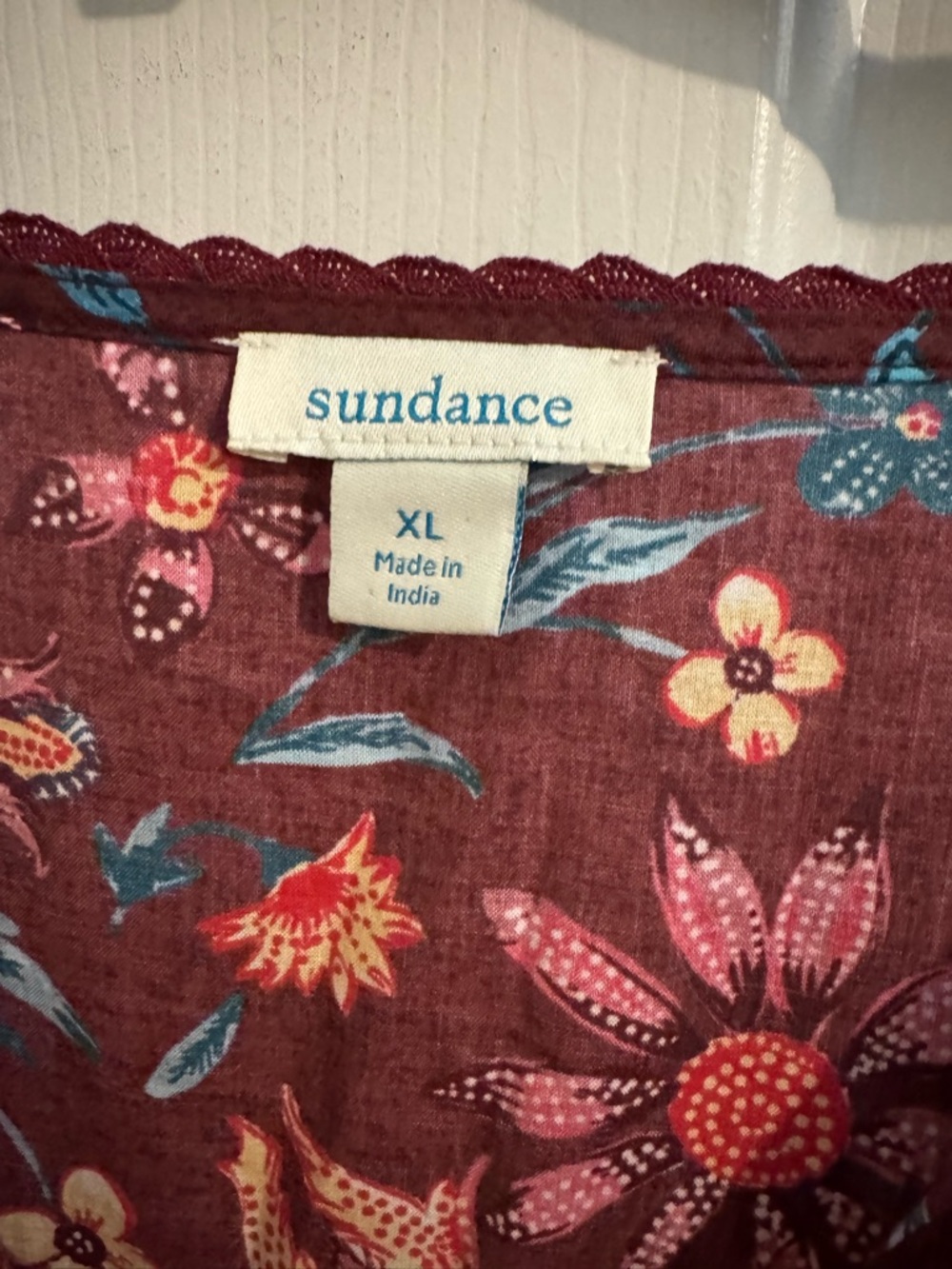 Sundance Eternal Summer dress, XL peasant, v-neck cotton red yellow floral - Picture 3 of 9